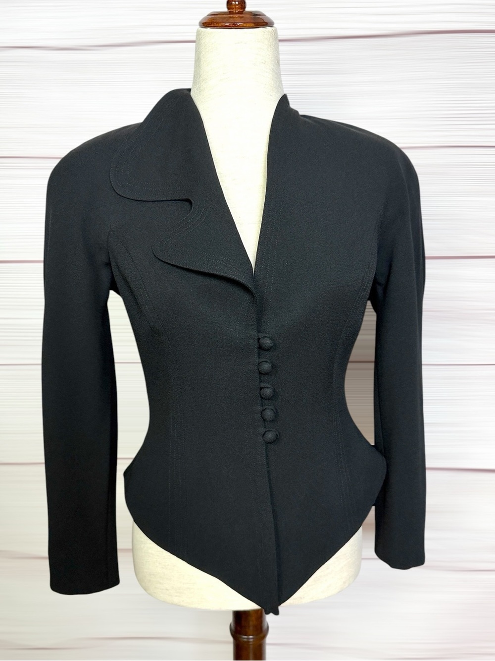 Vintage Alberto Makali Black Sculptural Blazer Asymmetric Collar Fitted USA US 2